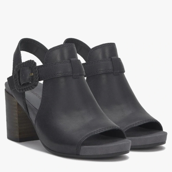 NWOB Lucky Brand Women's Juliane Black Leather Cutout Heeled Sandal - Picture 7 of 13